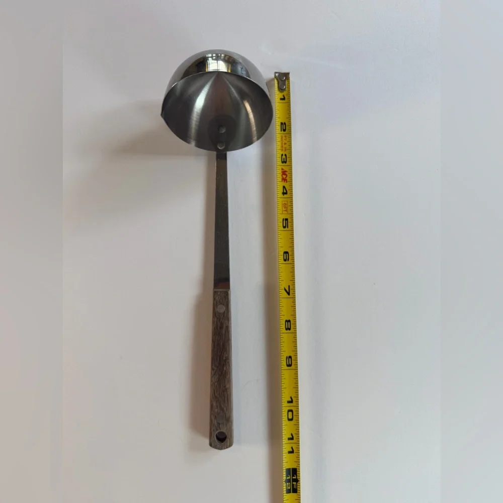 Vintage Kitchen Japan Stainless Steel 11” Spout Ladle w/ Wood Handle